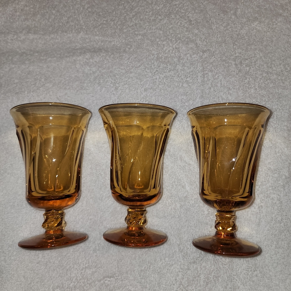 Elegant Vintage Amber Jamestown Fostoria Water Goblet  | Set of 3 - Picture 3 of 11